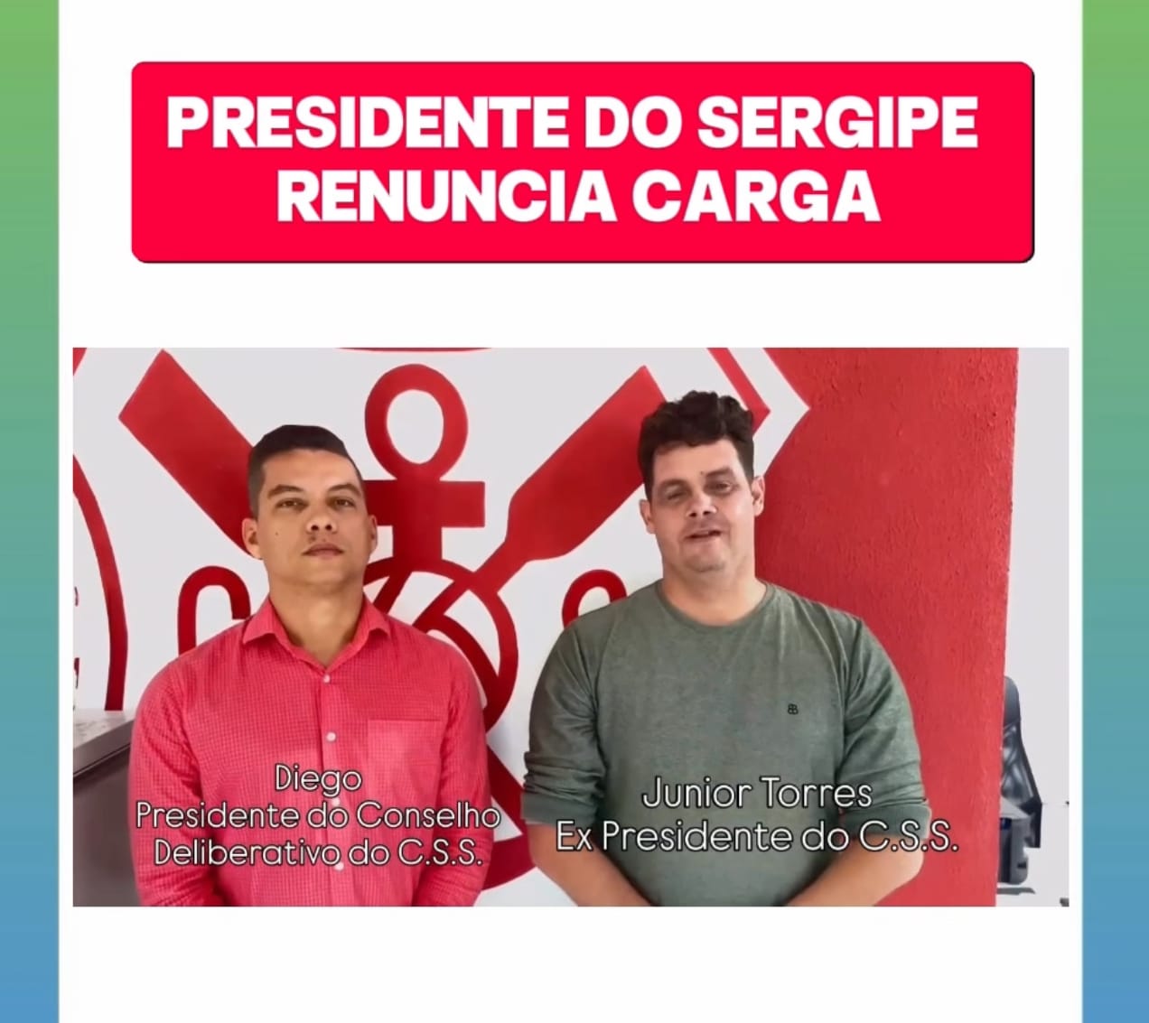 Junior Torres renuncia à presidência do Club Sportivo Sergipe