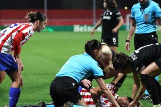 Lateral do Atlético de Madrid sofre traumatismo craniano após joelhada na Champions feminina