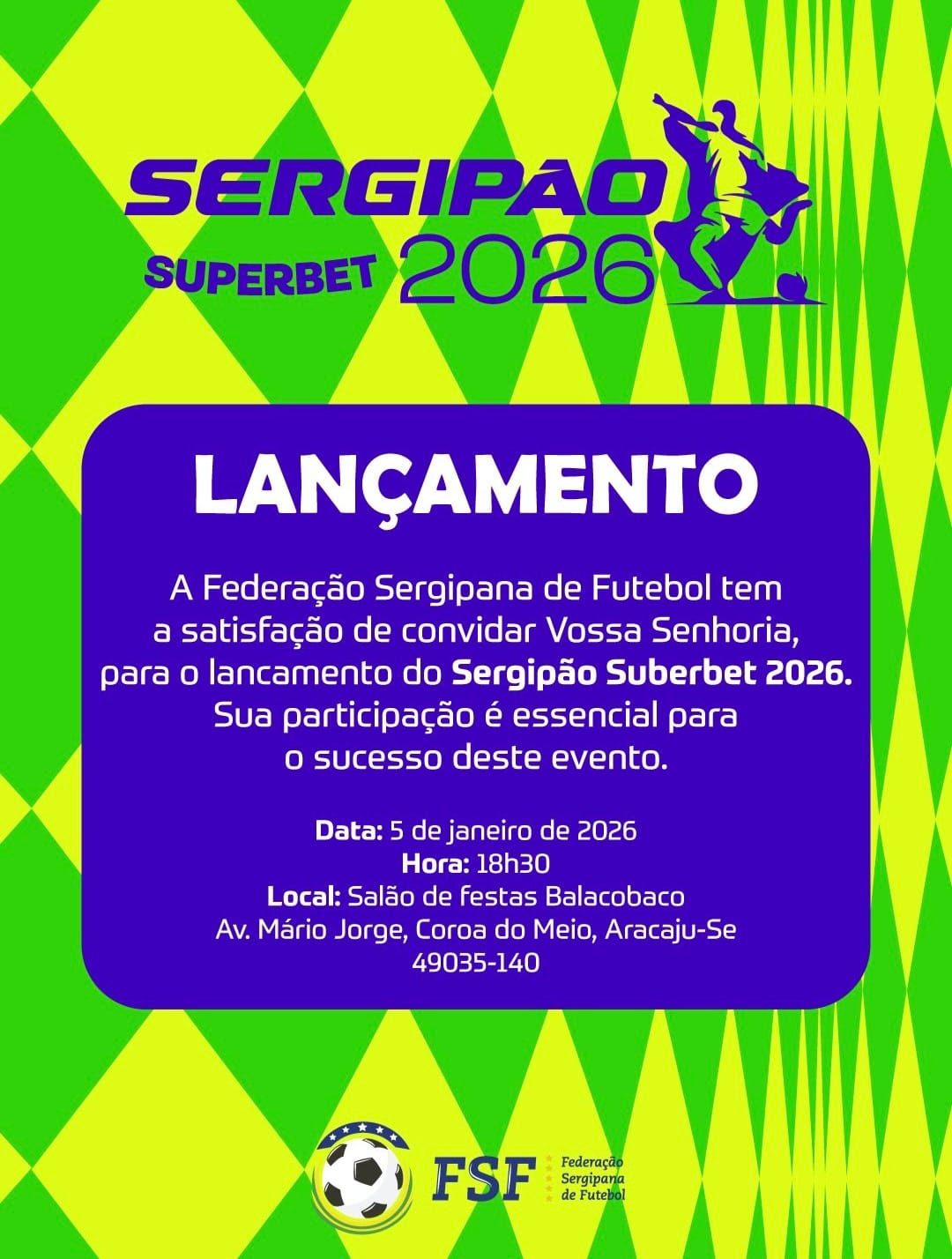 Federação Sergipana apresenta Sergipão SuperBet 2026 nesta segunda-feira