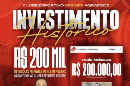 Vereador Fábio Meireles destina emenda de R$ 200 mil ao Club Sportivo Sergipe