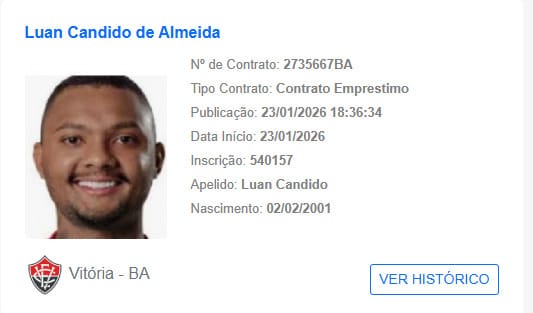 Vitória inscreve Luan Cândido no BID antes de anúncio oficial