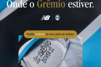 Grêmio exibe detalhe do novo uniforme com a New Balance e fará ação para distribuir 100 camisas