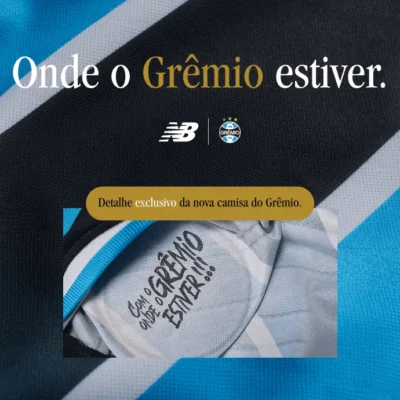Grêmio exibe detalhe do novo uniforme com a New Balance e fará ação para distribuir 100 camisas