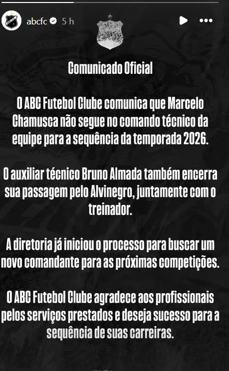 ABC dispensa Marcelo Chamusca um dia após vice no Campeonato Potiguar - Imagem do artigo