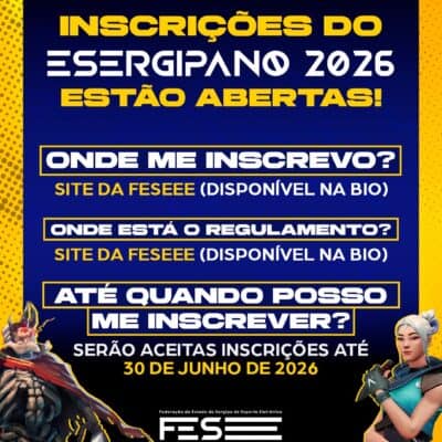 ESergipano 2026 abre inscrições com premiação superior a R$ 40 mil em 14 modalidades de eSports