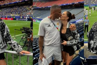 Esposa de goleiro exibe looks personalizados com rosto do marido na Copa