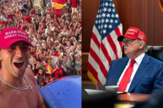 Ferran Torres celebra título da Espanha com boné inspirado em slogan de Trump