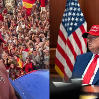 Ferran Torres celebra título da Espanha com boné inspirado em slogan de Trump