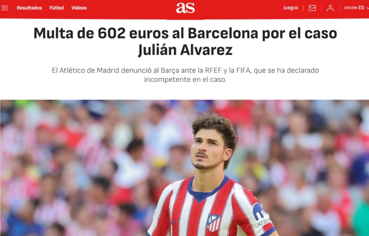 RFEF aplica multa de €602 ao Barcelona por abordagem a Julián Álvarez